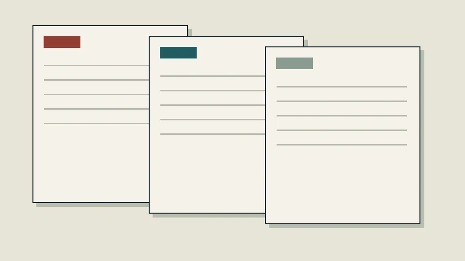 Abstract paper notes representing the comparison of dated sources.